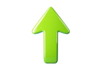 Green upward arrow isolated on a white background. Clean and glossy design. Concept of direction and rise. 3D Rendering