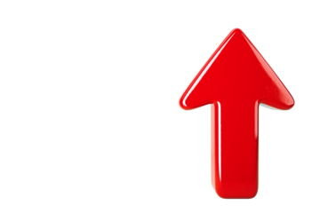 Red upward arrow isolated on a clean white background. 3D Rendering. Concept of direction, rise, and volume increase