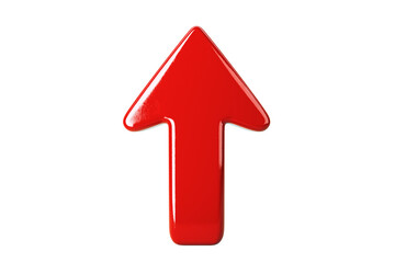 A red 3D arrow pointing upward against a white background. Concept of rise, direction, and...
