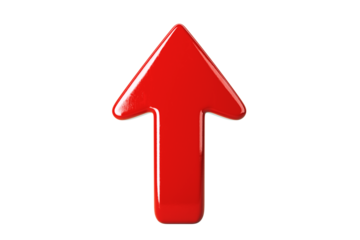 A red 3D arrow pointing upward against a white background. Concept of rise, direction, and movement. Clean and isolated design. 3D Rendering