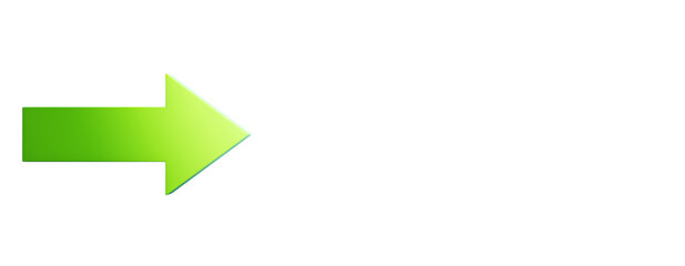 A green arrow pointing to the right, depicted in a clean graphic style on a white background. Symbolizes direction or movement. 3D Rendering