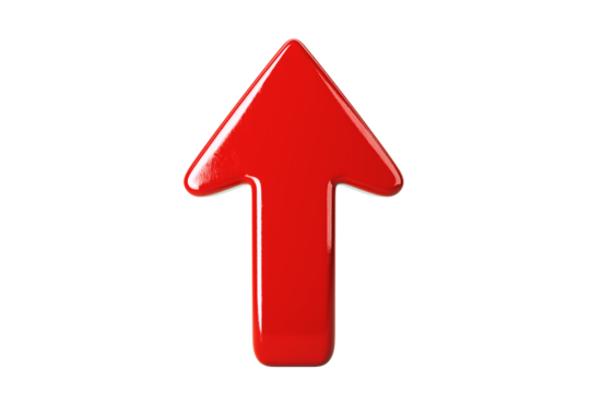 A red 3D arrow pointing upward against a white background. Concept of rise, direction, and movement. Clean and isolated design. 3D Rendering