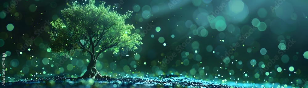 Poster growing data tree illuminating digital ecosystem in nature concept