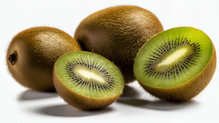 Fototapeta premium three Kiwi fruits and two slice isolated on white background