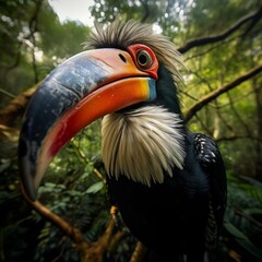 Obraz premium AI generator image of Hornbill,Oriental Pied Hornbill Black body, white lower chest and belly.