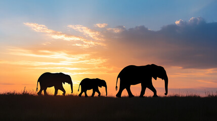 Fototapeta premium Celebrate World Elephant Day with a captivating elephant silhouette ideal for backgrounds, banners, and cards, highlighting unity and conservation.