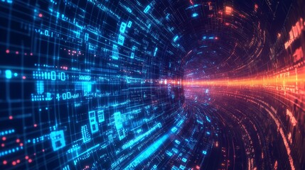 Fototapeta premium Big Data futuristic, hi tech technology, light line design. Vector datum digital background. Illustration innovation data system, cyber space, communication internet, information, connection concept 