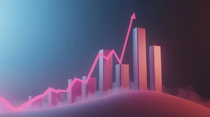 3D Bar Graph with Rising Trendline in Neon Colors