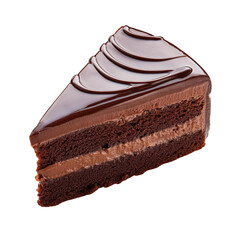A slice of chocolate cake with a chocolate frosting