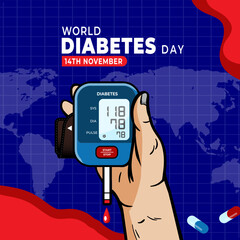 Illustration Of World Diabetes Day, World Diabetes Day, Diabetes Awareness Month, Creative illustration, poster or banner of world diabetes day awareness, Blood glucose test strip, awareness poster