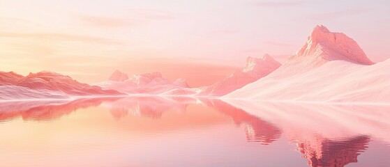 Dreamy landscape bathed in Peach Fuzz light soft tones blend seamlessly into the horizon creating a peaceful and harmonious environment ideal for meditation and reflection
