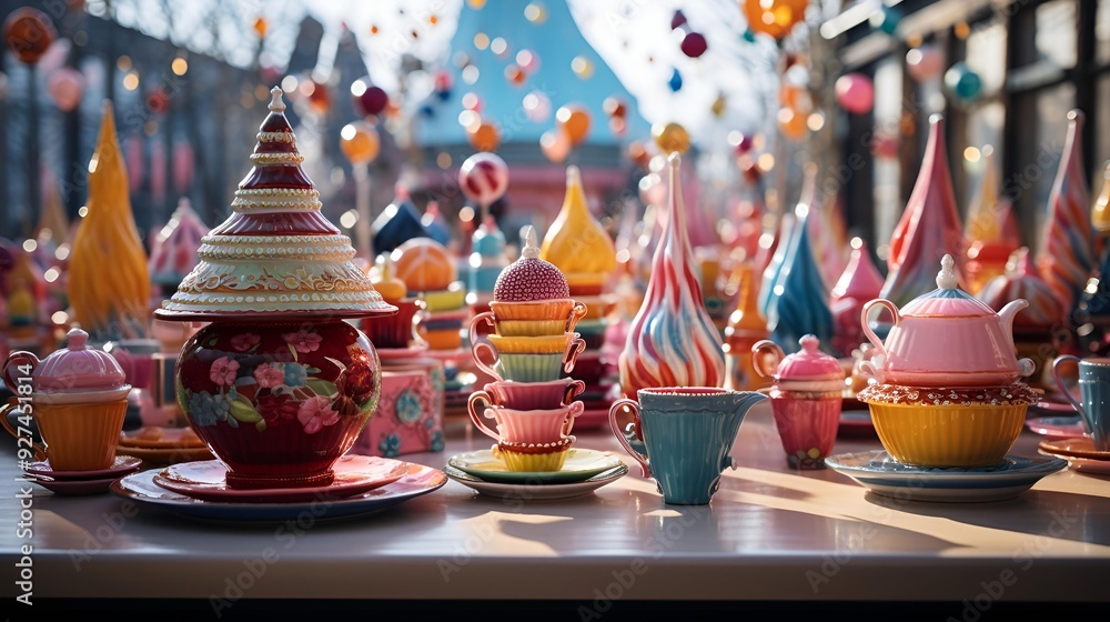 Poster a table with colorful objects.