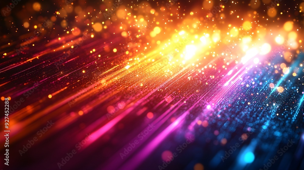 Poster abstract colorful glowing lines and bokeh background