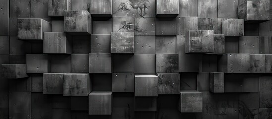 Abstract Dark Gray Concrete Cube Wall