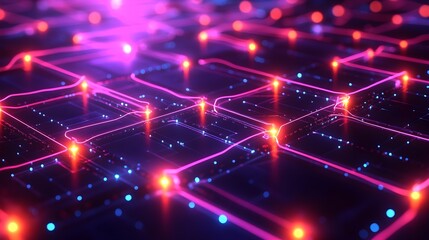 Abstract Neon Circuit Board - Futuristic Technology Background