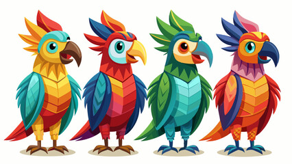 Colorful Geometric Parrots Vector Illustration - Tropical Bird Art Design , Vibrant Polygonal Parrots - Abstract Tropical Bird Vector Art