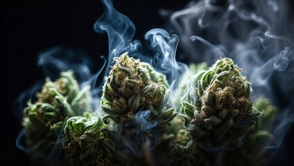 Cannabis leaf on a background of smoke the concept of legalization of marijuana.
