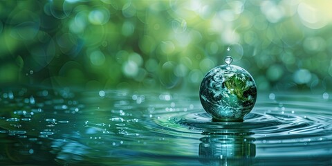Concept of environmental conservation with a drop of earth, sustainability theme, with copyspace