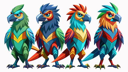 Colorful Geometric Parrots Vector Illustration - Tropical Bird Art Design , Vibrant Polygonal Parrots - Abstract Tropical Bird Vector Art