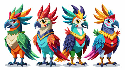 Colorful Geometric Parrots Vector Illustration - Tropical Bird Art Design , Vibrant Polygonal Parrots - Abstract Tropical Bird Vector Art