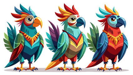 Colorful Geometric Parrots Vector Illustration - Tropical Bird Art Design , Vibrant Polygonal Parrots - Abstract Tropical Bird Vector Art