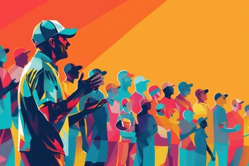 Fototapeta premium A Crowd of People with Colorful Silhouettes in a Sports Setting