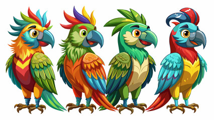 Colorful Geometric Parrots Vector Illustration - Tropical Bird Art Design , Vibrant Polygonal Parrots - Abstract Tropical Bird Vector Art
