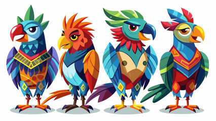 Colorful Geometric Parrots Vector Illustration - Tropical Bird Art Design , Vibrant Polygonal Parrots - Abstract Tropical Bird Vector Art