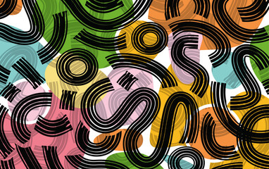A lively, abstract colorful bold line doodle pattern with creative abstract art. Ideal design for wallpaper and festive celebration.