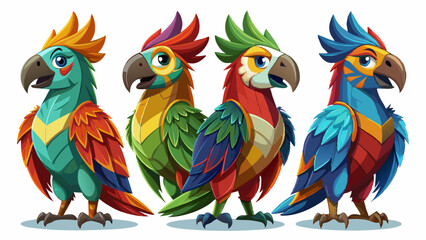 Colorful Geometric Parrots Vector Illustration - Tropical Bird Art Design , Vibrant Polygonal Parrots - Abstract Tropical Bird Vector Art