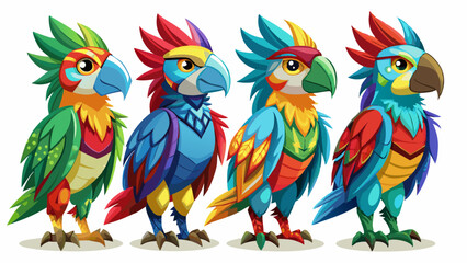 Colorful Geometric Parrots Vector Illustration - Tropical Bird Art Design , Vibrant Polygonal Parrots - Abstract Tropical Bird Vector Art