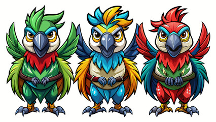 Colorful Geometric Parrots Vector Illustration - Tropical Bird Art Design , Vibrant Polygonal Parrots - Abstract Tropical Bird Vector Art