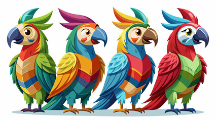 Colorful Geometric Parrots Vector Illustration - Tropical Bird Art Design , Vibrant Polygonal Parrots - Abstract Tropical Bird Vector Art
