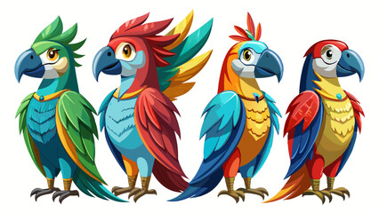 Colorful Geometric Parrots Vector Illustration - Tropical Bird Art Design , Vibrant Polygonal Parrots - Abstract Tropical Bird Vector Art