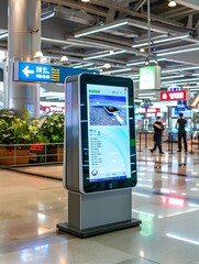 An advertising screen machine in the airport waiting area