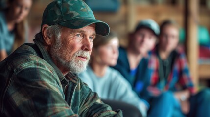 Fototapeta premium People attending a support group for addiction recovery, sharing stories and encouragement, expressions of vulnerability and strength, promoting mental health and recovery, indoor circle setting