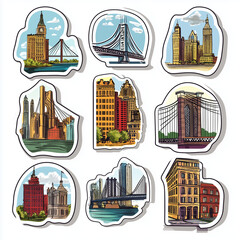 Individual New York City stickers, icons, vectors, illustrations, books, cartoons, and stories. Transparent background.
