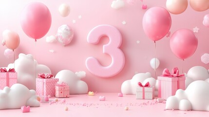 Baby colours 1st, 2nd and 3rd birthday party cards