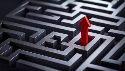 Finding solution. Labyrinth with red arrow. Generated image