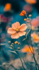 Close-Up of Orange Wildflowers, Dreamy Floral Scene with Soft Focus and Bokeh Background
