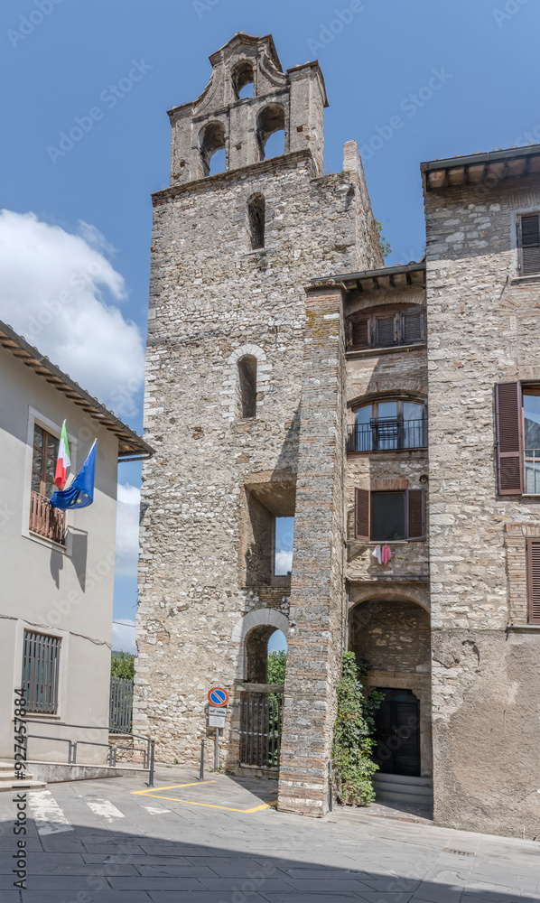 Wall mural S. Maria della Rupe church bell tower at historical hilltop little town, Narni, Italy