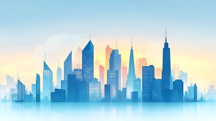 Fototapeta premium Blue City Skyline Illustration, Modern Architecture