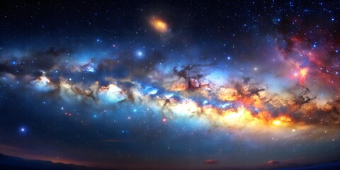 Fototapeta premium Vast expanse of starry sky with distant galaxies and colorful nebulae, background, space, universe, stars, galaxies