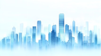 Blue Cityscape Skyline with Fog - Modern Architecture