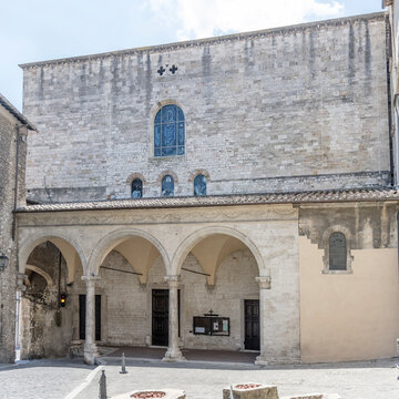 arched narthex on san Giovenale church facade, Narni, Italy