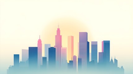 Fototapeta premium City Skyline Sunrise, Urban Landscape, Modern Architecture