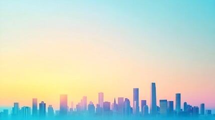 City Skyline Sunset Pastel Colors Minimalist Design