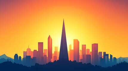 Obraz premium City Skyline Sunset Minimalist Illustration Design