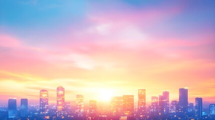 Fototapeta premium City Skyline Sunset, Urban Landscape, Dreamy Colors