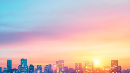 Fototapeta premium City Skyline Sunset with Pink and Blue Sky